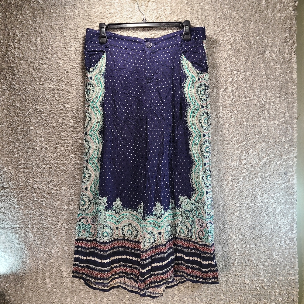 Anthropologie Elevenses Paisley Wide Leg Crop Pants Size 6 Boho Palazzo Pockets